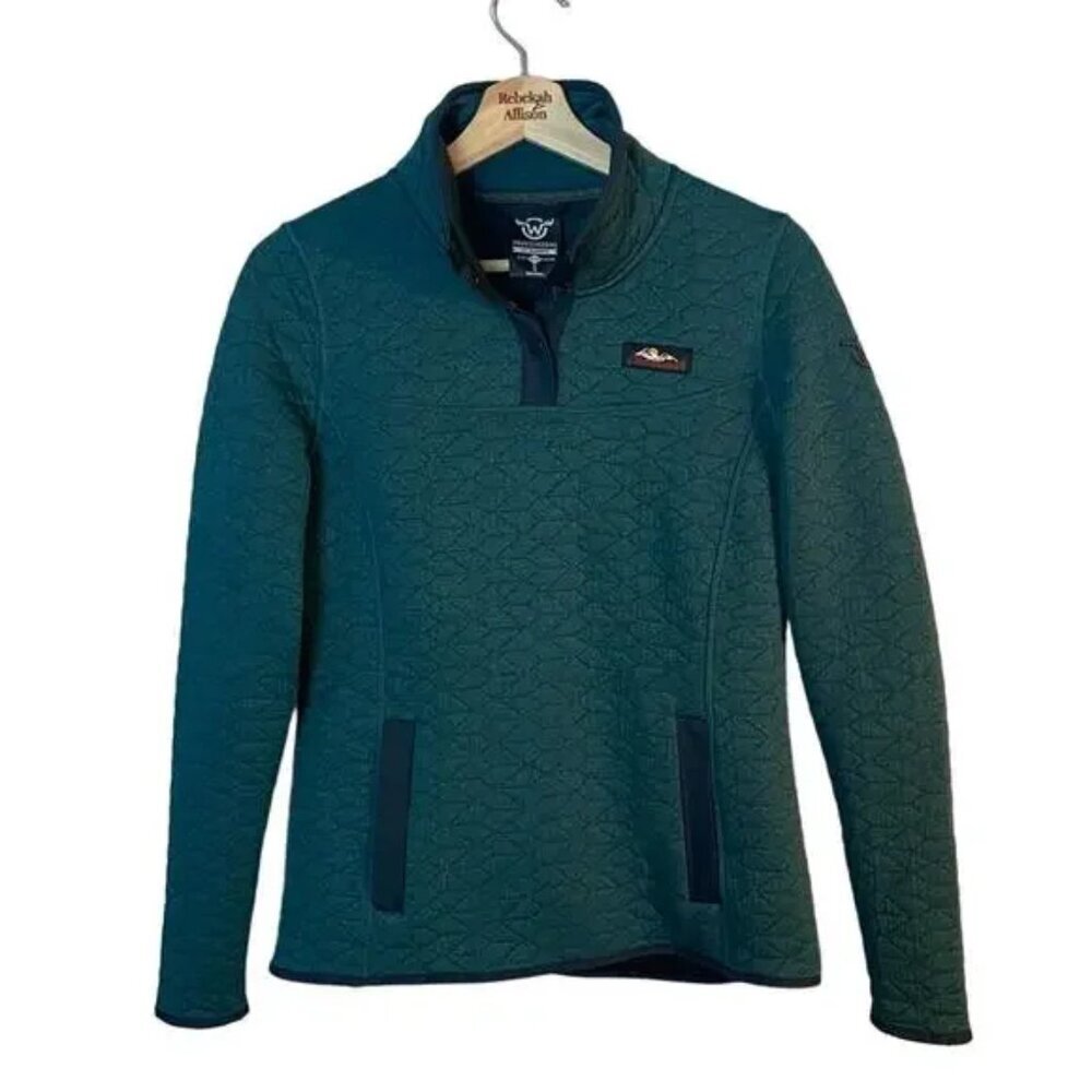 Moosejaw Cass Ave Quilted Snap Pullover Sweatshirt Teal Green Hiking Size Small